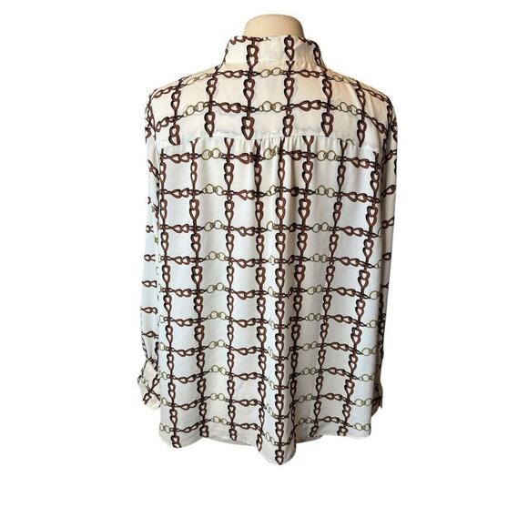 Talbots 2X Petite Crepe Tie Neck Blouse Chain Print Equestrian Long Sleeve - Picture 7 of 12